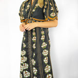 Embroidered Flowers Midi Dress, Black