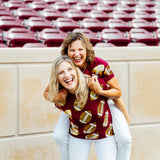 Maroon & Gold Rhinestone Lace Football Tee