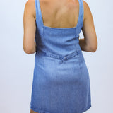 Square Neck Button Front Mini Dress, Amalfi Marine Wash