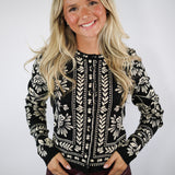 Flower Bloom Knit Cardigan, Black