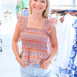 Odette Short Sleeve Top, Boho Tile