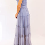 Mireya Bustier Tulle Maxi Dress, Dusty Blue