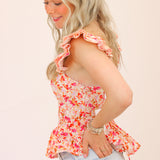 Baylin Floral Peplum Top, Pink Multi Floral