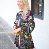 Elizabeth Mini Dress, Black/Pink Multi