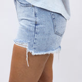 High Rise Embellished Denim Short, Light Blue