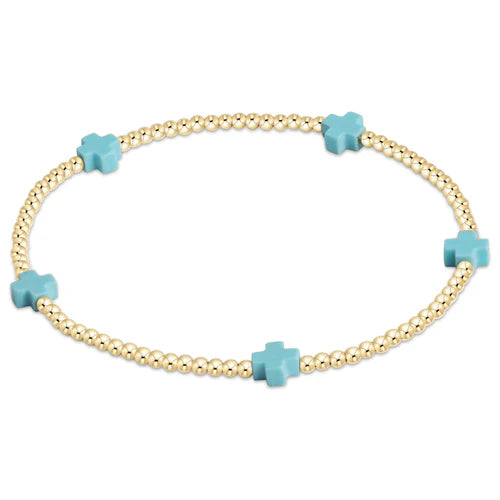 Signature Cross Small Gold Pattern 2mm Bracelet, Turquoise