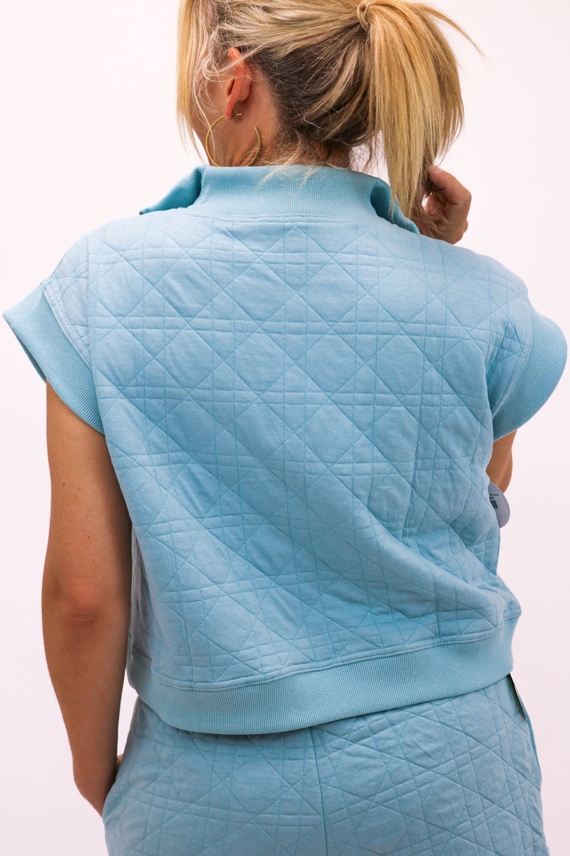 Stay Awhile Textured Half Zip Top, Seafoam