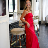 Jessamine Satin Midi Dress, Dark Red