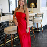 Jessamine Satin Midi Dress, Dark Red