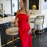 Jessamine Satin Midi Dress, Dark Red