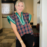 Plaid Tidings Short Sleeve Top, Navy