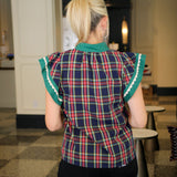 Plaid Tidings Short Sleeve Top, Navy