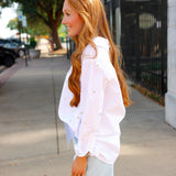 Murphy Ecru Studded Cotton Shirt, White