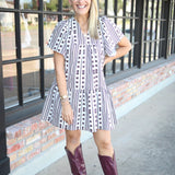 Ophelia Dress, Maroon Block Print