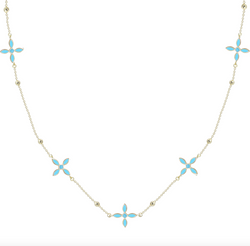 Enamel Cross Station Necklace, Gold/Light Blue