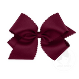 King Grosgrain Scalloped Edge Girls Hair Bow, Maroon