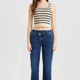 Ava High Rise Crossover Straight Leg Jean, Dark Blue