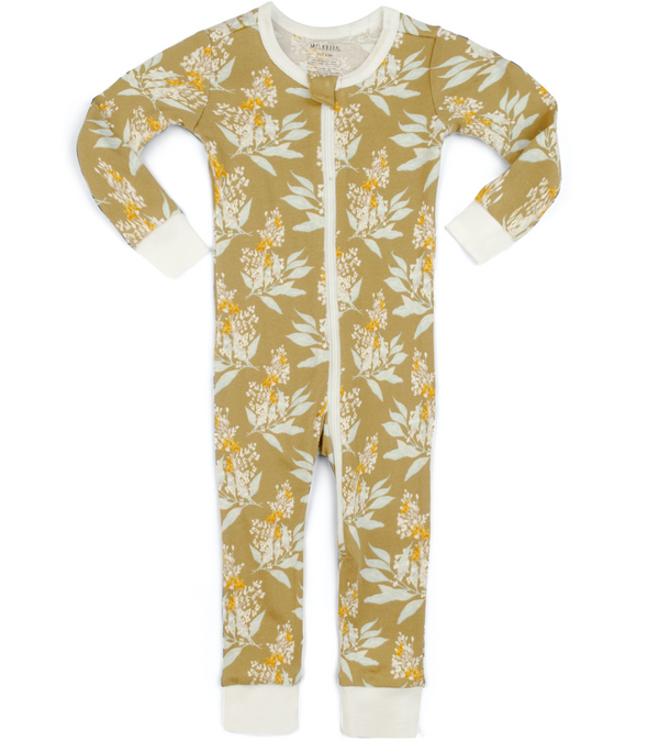 Organic Zipper Pajama, Gold Floral