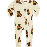 Bamboo Zipper Footed Romper, Honey Bear