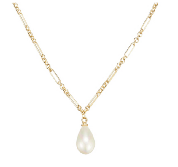 Adorned Pearl Drop Necklace, Gold