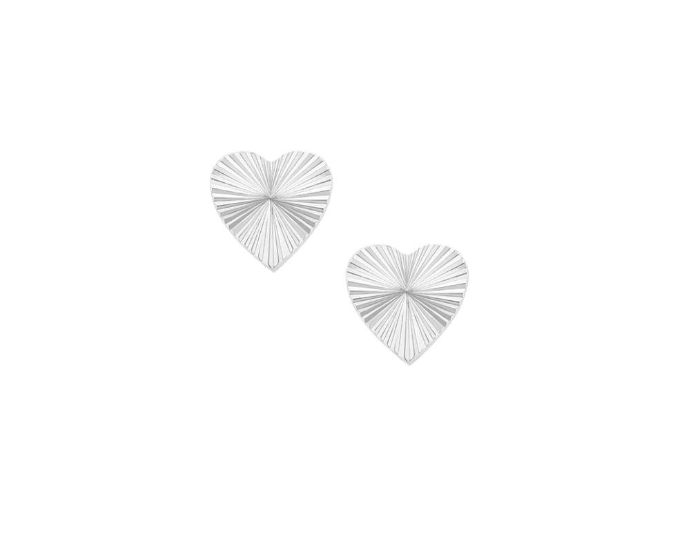 Adorned Heart Stud Earrings, Silver