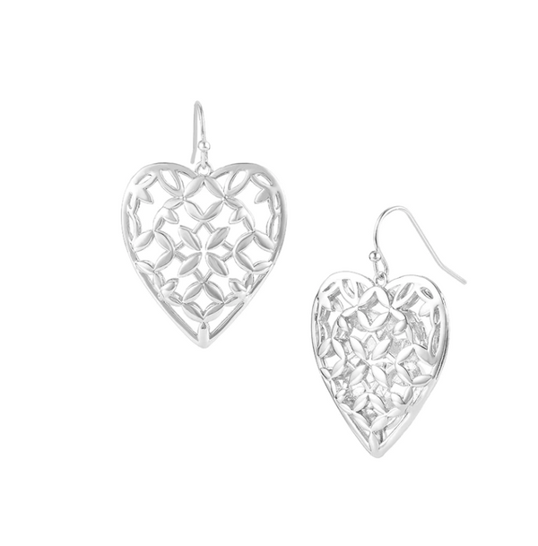 Adorned Heart Drop Earrings, Silver
