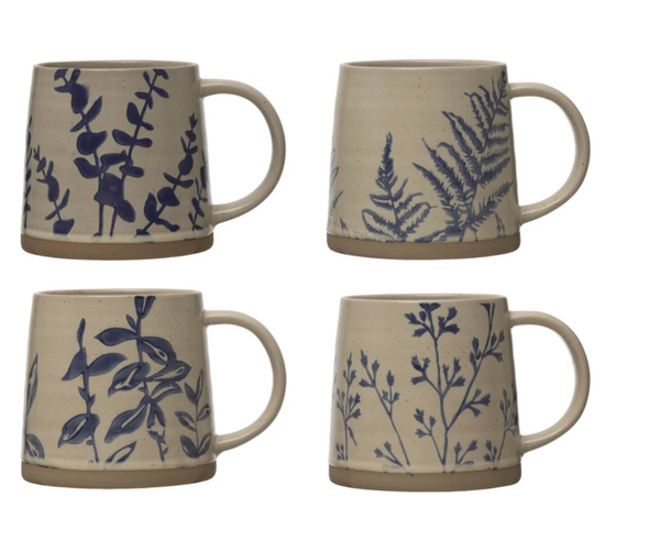 16 oz. Hand-Stamped Stoneware Mug w/ Botanicals