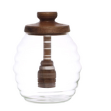 14 oz. Glass Honey Jar w/ Acacia Wood Lid & Attached Honey Dipper