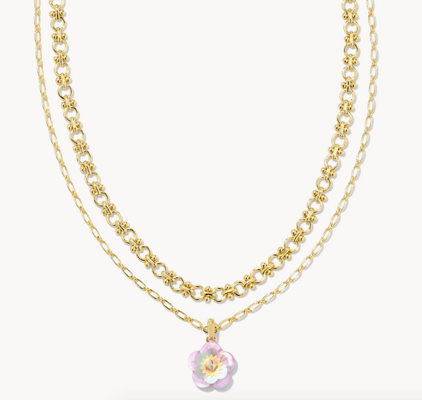 Deliah Gold Multi Strand Necklace, Pastel Mix