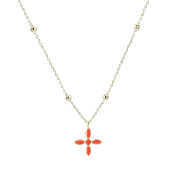 Enamel Cross Drop Necklace, Coral