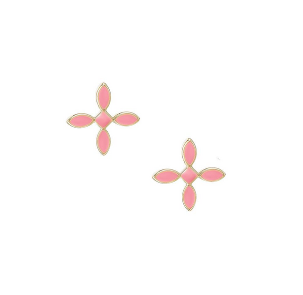 Enamel Cross Stud Earrings, Light Pink