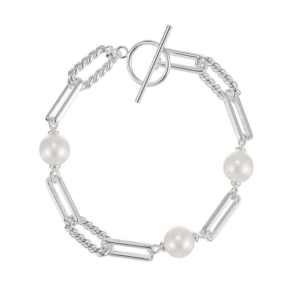 She's Spicy Pearl Chain Link Bracelet, Silver