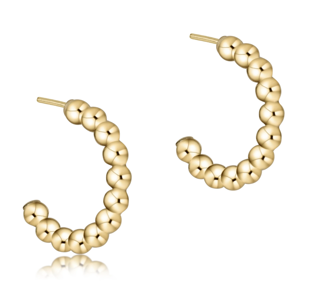 Beaded Classic 1" Post Hoop, 3mm Gold