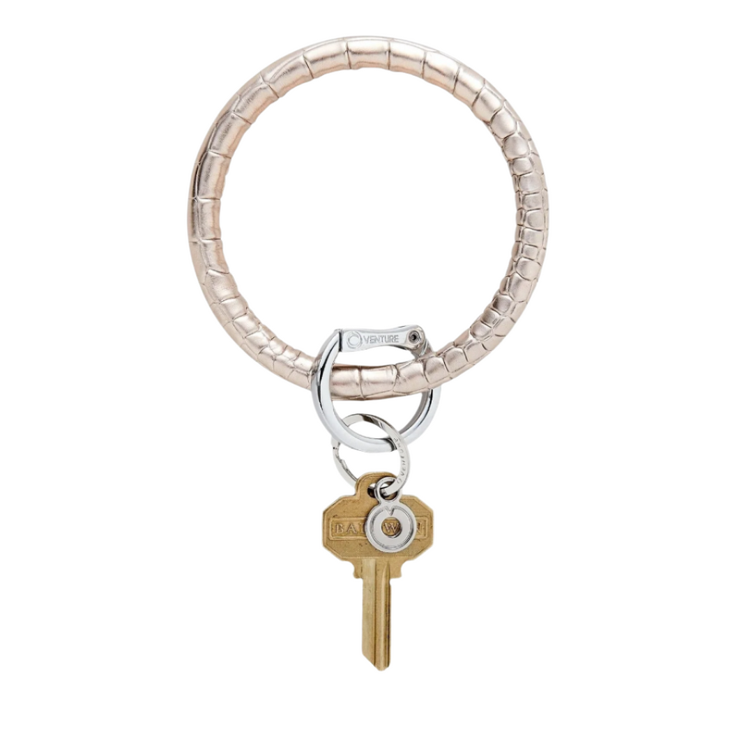 Leather Big O® Key Ring, Champagne Croc-Embossed