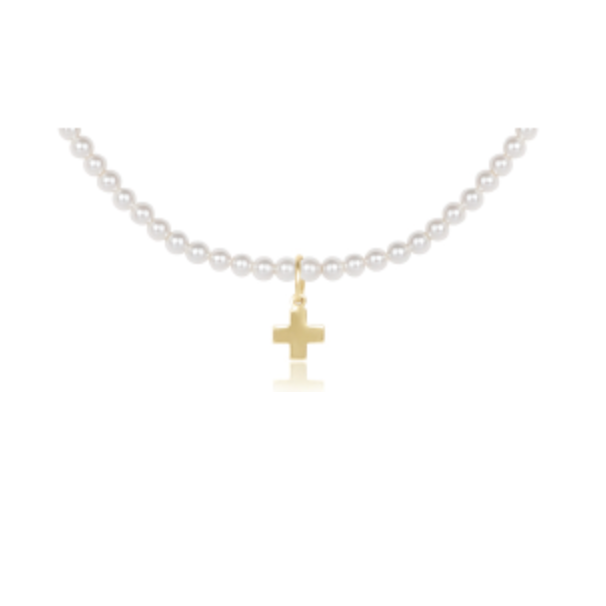 15" Choker Classic Pearl 3mm Bead Signature Cross