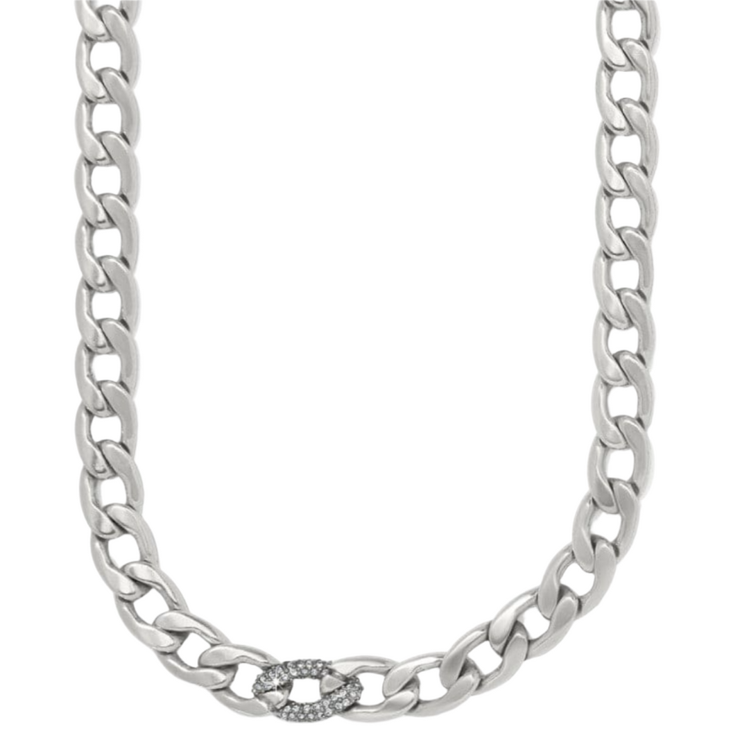 Cleo Pave Link Necklace, Silver