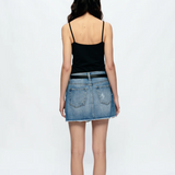 Anna Distressed Mini Denim Skirt, Medium Blue