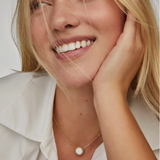 Volleyball Gold Short Pendant Necklace in White Mother-of-Pearl