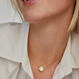 Volleyball Gold Short Pendant Necklace in White Mother-of-Pearl