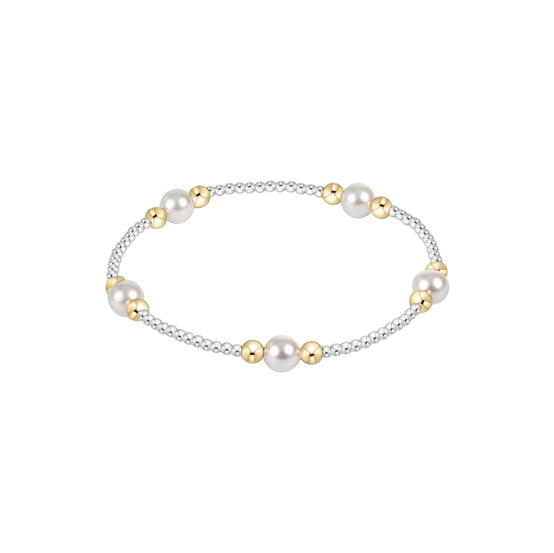 Classic Mixed Metals Purpose Pattern 6mm Bead Bracelet, Pearl
