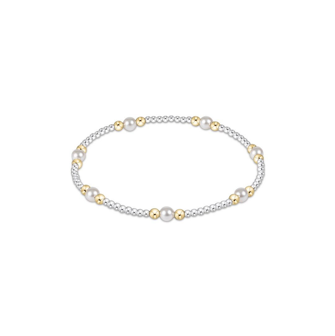 Classic Mixed Metals Purpose Pattern 4mm Bead Bracelet, Pearl