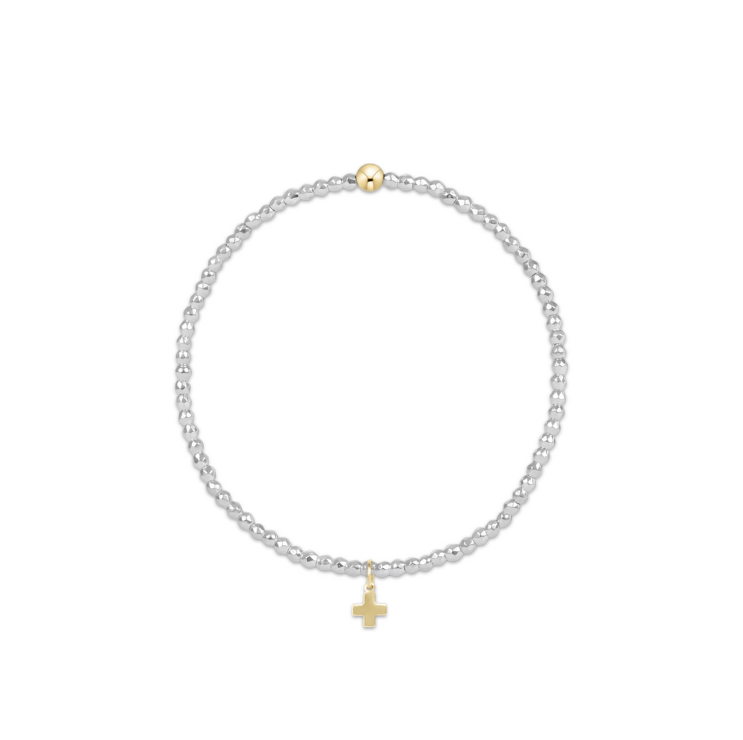 Bright Silver Faceted Hematite 2mm Bead Bracelet, Signature Cross Charm