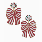 Christmas Candy Resin Bow Earrings, Red/White/Green