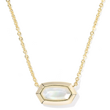 Elisa Bezel Pendant Necklace, Gold/Ivory Mother of Pearl