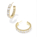 Jamie Hoop Earring, Gold White CZ