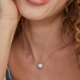 Volleyball Silver Short Pendant Necklace in White Mother-of-Pearl
