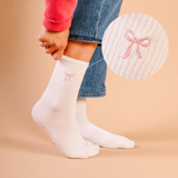 Embroidered Bow Crew Socks, Pink