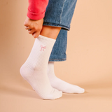 Embroidered Bow Crew Socks, Pink