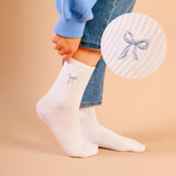 Embroidered Bow Crew Socks, Blue