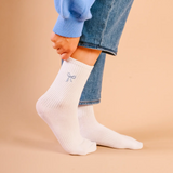 Embroidered Bow Crew Socks, Blue